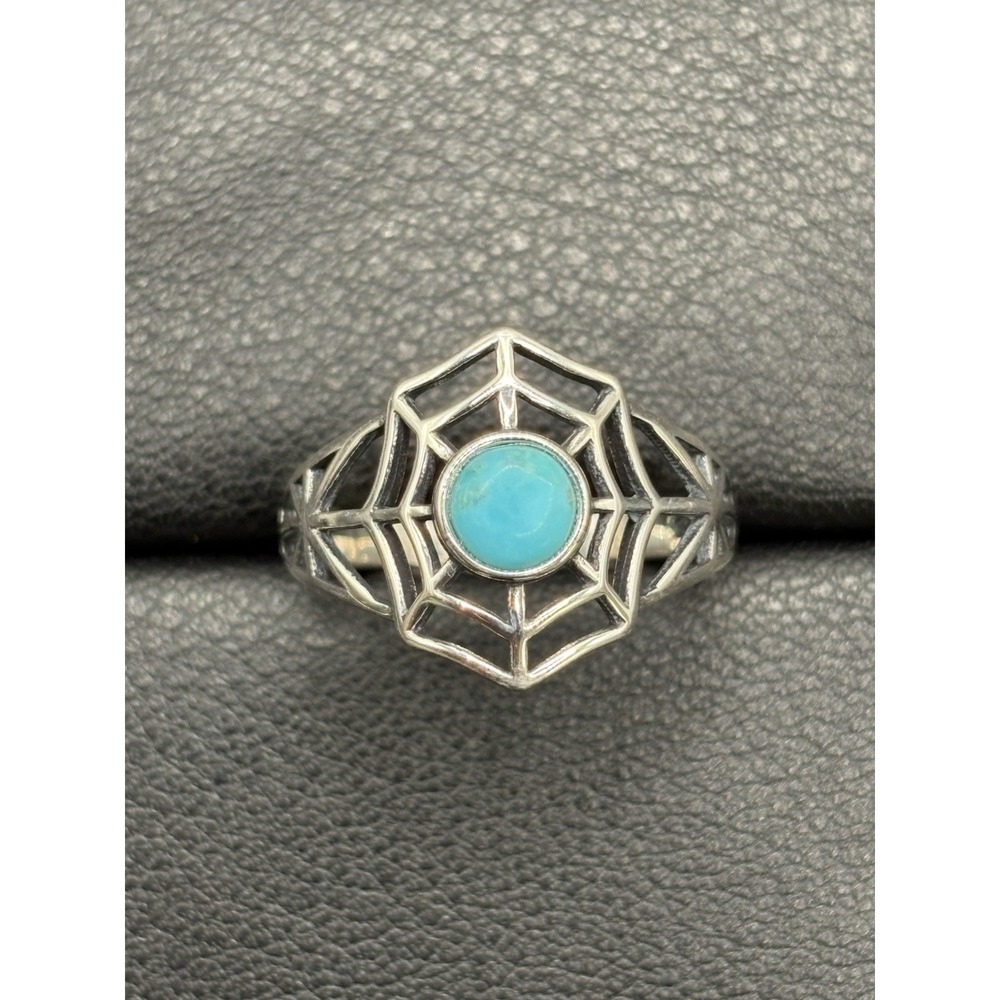 New Condition Sterling Silver Genuine Turquoise Spiderweb Ring Size 7 H17